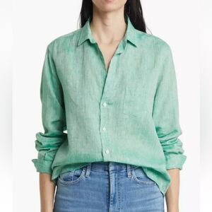 Frank & Eileen Green 100% Linen Oversized  Button Down Shirt sz XS- like new!